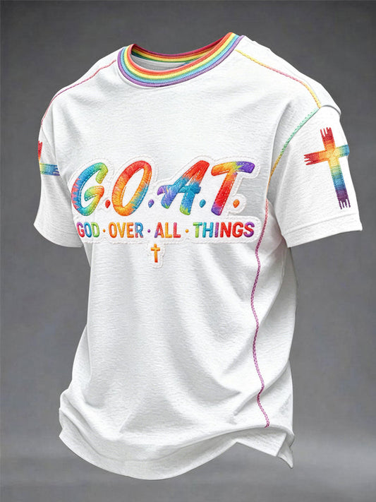 Men's"God Over All Things" Art Embroidery Print Unisex Casual T-shirt