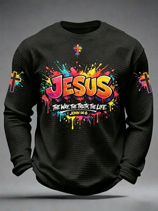 Men's Christian Jesus Cross Waffle Long Sleeve T-Shirt