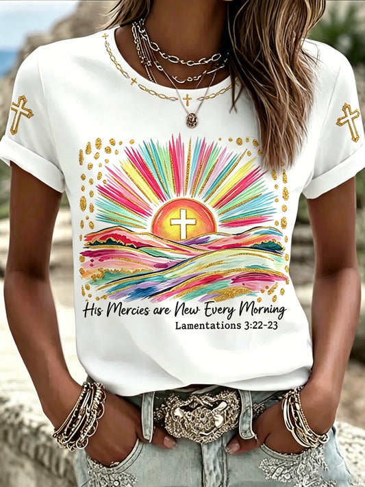 Women's Christian His Mercies are New Every Morning Cross Short Sleeve O-neck T-shirt
