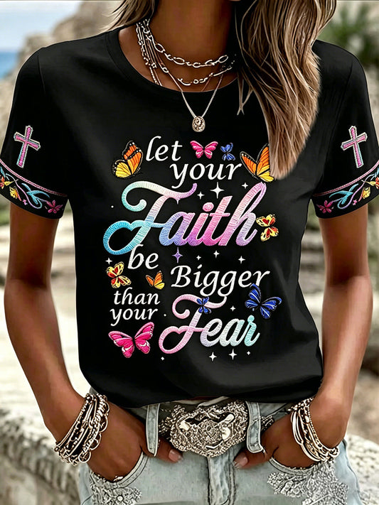 Women's Faith Over Fear Print Casual Tee