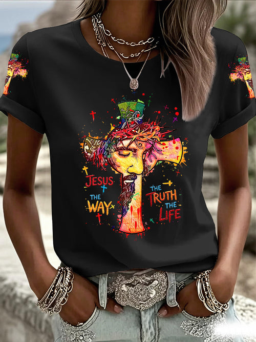 Women's Jesus The Way The Truth The Life Print Casual Tee