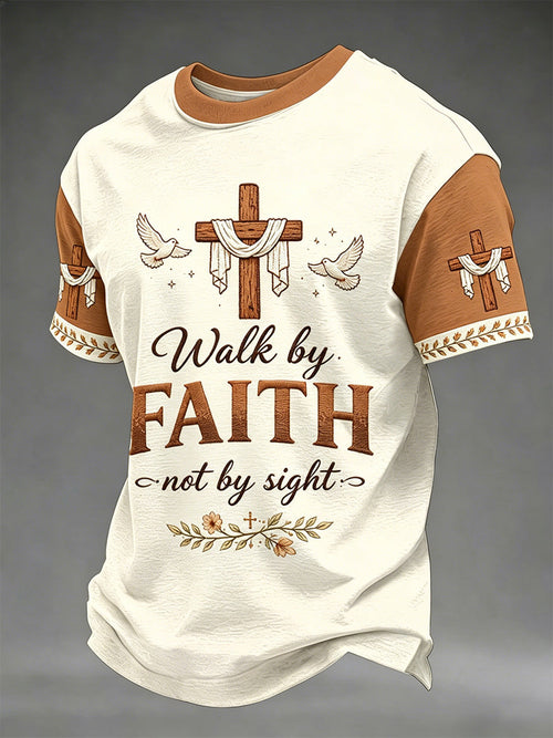 Men's Christian Walk By Faith Not By Sight Print Tee
