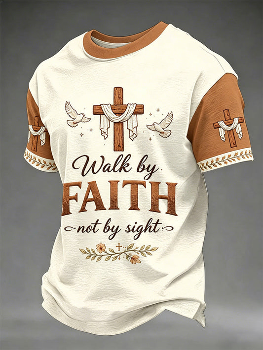 Men's Christian Walk By Faith Not By Sight Print Tee