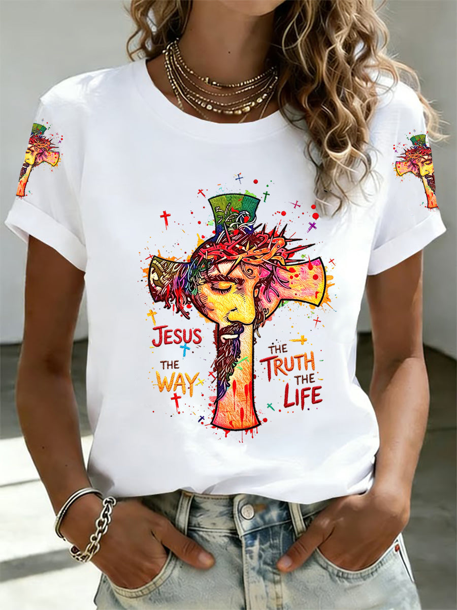Women's Jesus The Way The Truth The Life Print Casual Tee
