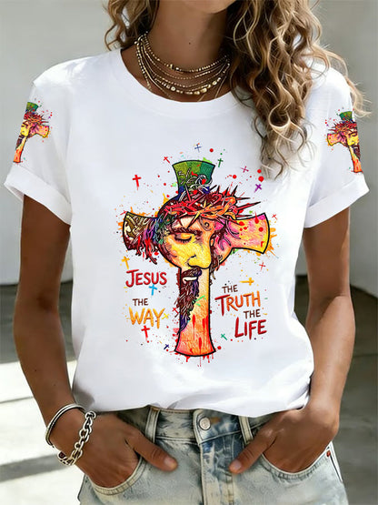 Women's Jesus The Way The Truth The Life Print Casual Tee