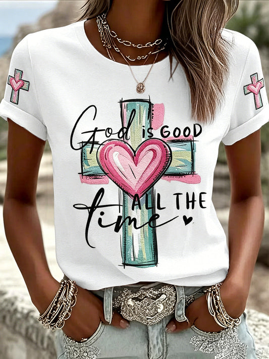 Women's God Is Good All The Time Print Casual Tee
