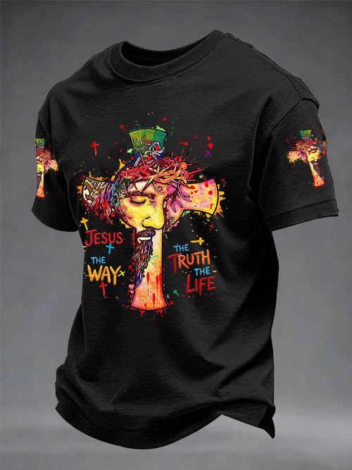Men's Jesus The Way The Truth The Life Print Casual Tee