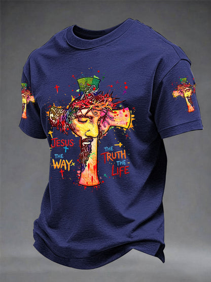 Men's Jesus The Way The Truth The Life Print Casual Tee