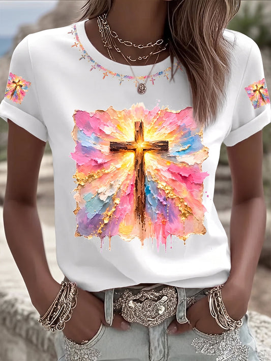 Women's Christian  Cross Short Sleeve O-neck T-shirt