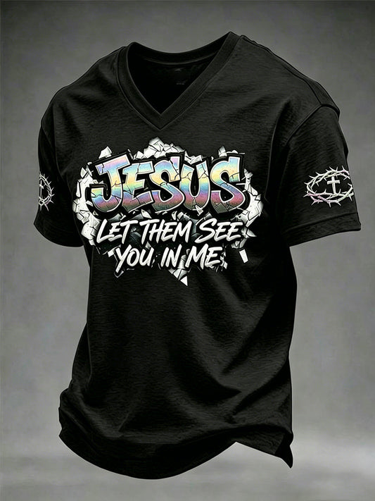 Men's Christian Jesus Cross Short Sleeve V-neck T-shirt