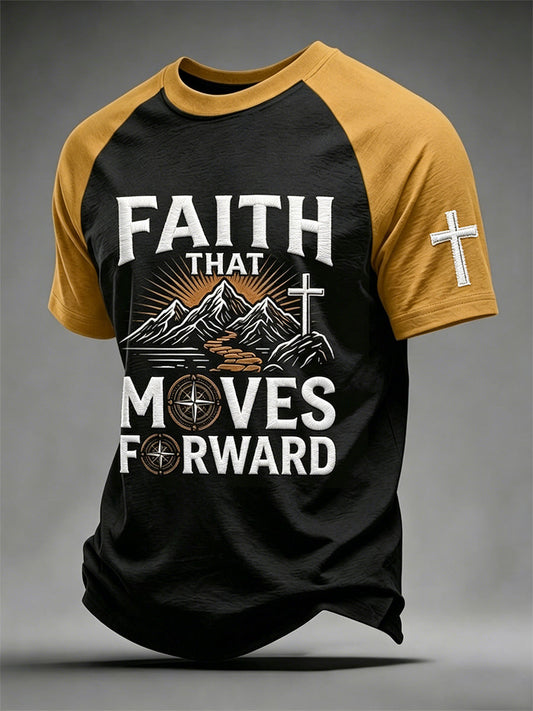 Men's Christian Cross Faith That Moves Forward Print Tee