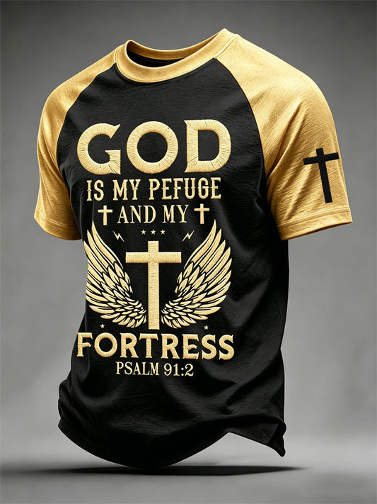 Men's Christian Cross God Is My Pefuge And My Fortress Print Tee