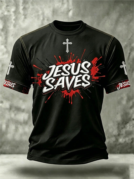 Men's Christian Jesus Saves Cross Short Sleeve T-shirt