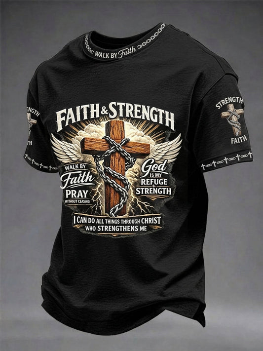 Men's Christian Faith & Strength Cross Short Sleeve T-shirt