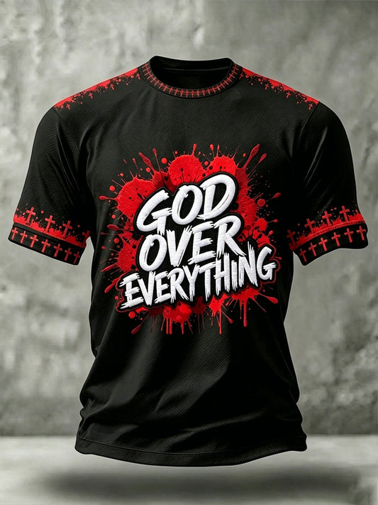 Men's Christian God Over Everything Cross Short Sleeve T-shirt