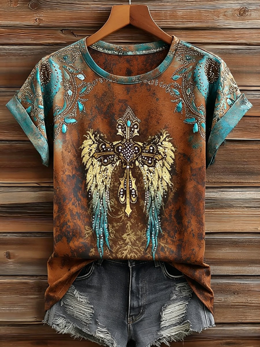 Women's Western-style faith print short-sleeved T-shirt