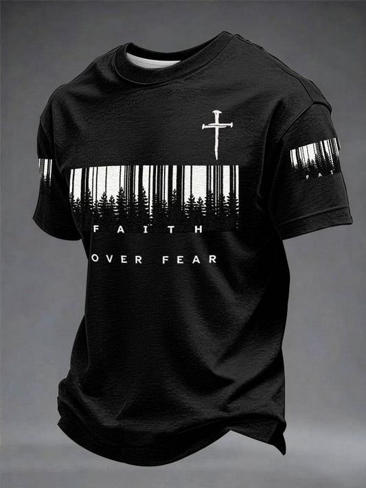 Men's Faith Over Fear Printed Casual Unisex T-shirt