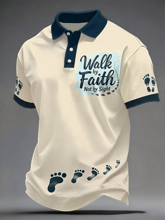 Men's Christian Cross Walk By Faith Not By Sight Print Polo