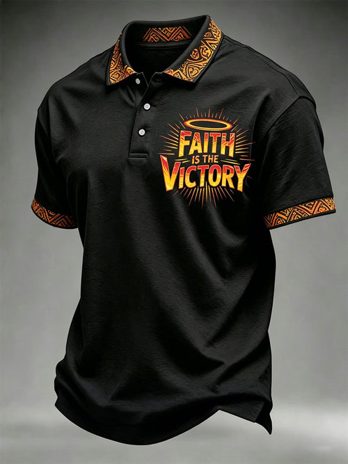 Men's Christian Cross Faith Is The Victory Print Polo