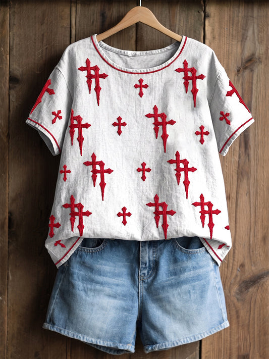 Women's Christian Faith Cross Linen Short Sleeves Top