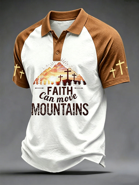 Men's Christian Cross Faith Can Move Mountains Print Polo