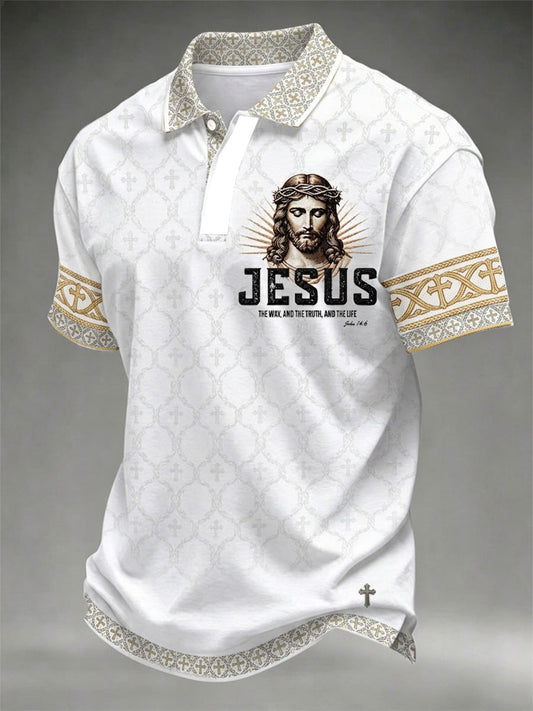 Men's Christian Cross Jesus The Way The Truth The Life Print Polo