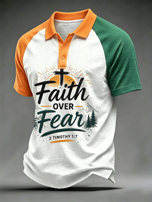 Men's Christian Cross Faith Over Fear Print Polo