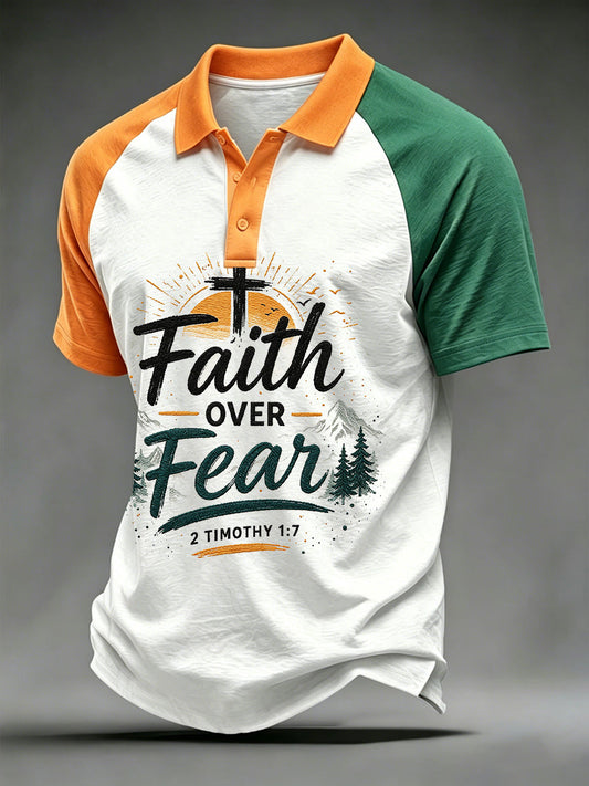 Men's Christian Cross Faith Over Fear Print Polo