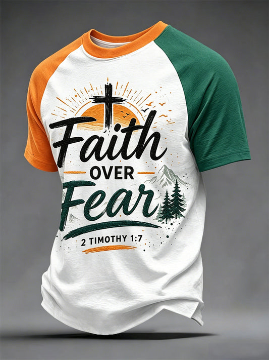 Men's Christian Cross Faith Over Fear Print Tee