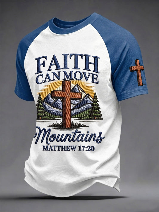 Men's Christian Cross Faith Can Move Mountains Print Tee