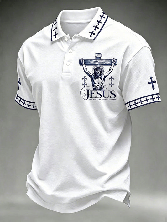 Men's Christian Cross The Way The Truth The Life Print Polo