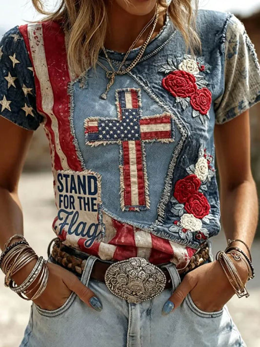 Women's America Flag Printed Casual T-Shirt