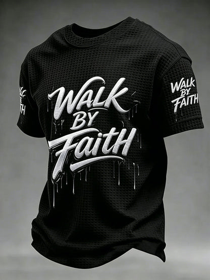 Men's Christian WALK BY FAITH Cross Waffle Short Sleeve T-shirt