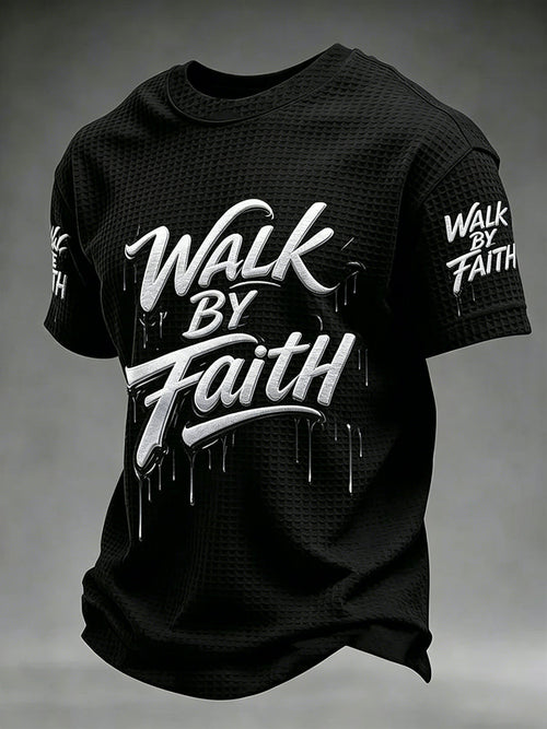 Men's Christian WALK BY FAITH Cross Waffle Short Sleeve T-shirt
