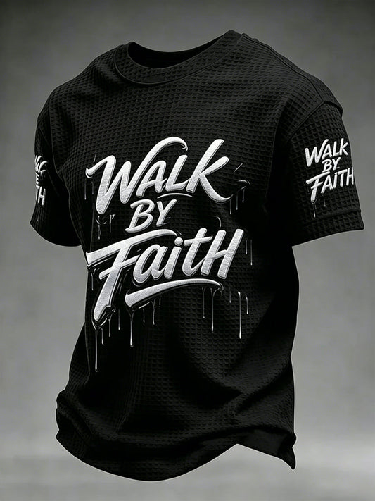 Men's Christian WALK BY FAITH Cross Waffle Short Sleeve T-shirt