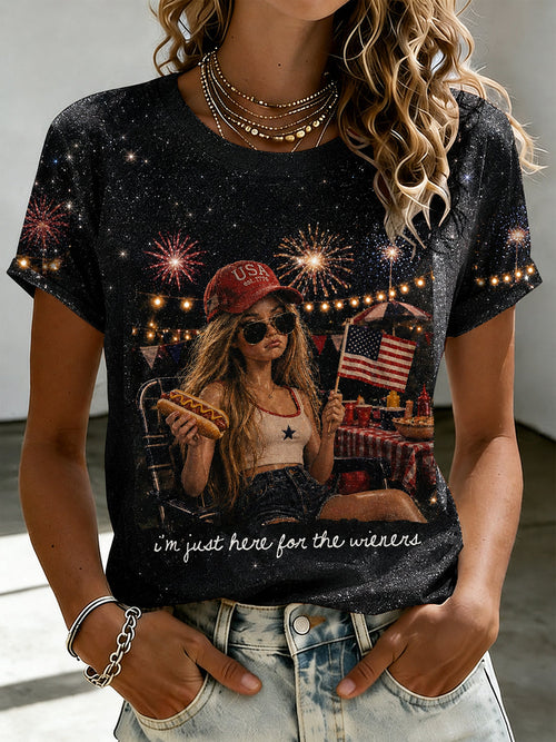 Women's Funny Doll 4th of July Print T-shirt