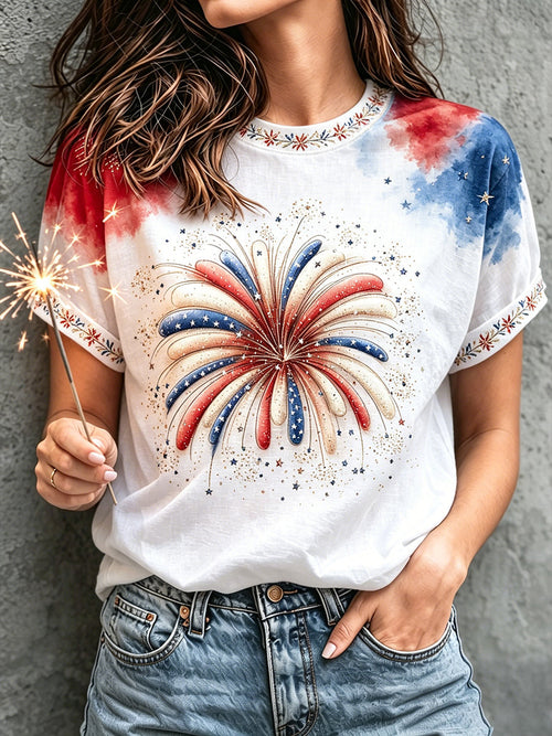 Women's 4th of July Freedom American Art Printed Linen T-shirt