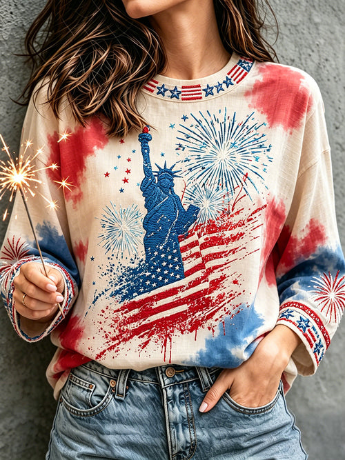 Women's 4th of July Freedom American Art Printed Linen Tops