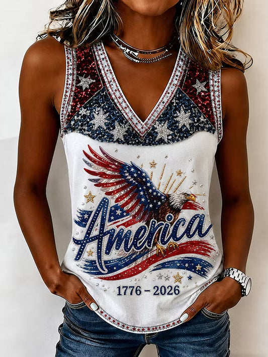 Women's Retro Independence Day USA Flag Art Print  Vest