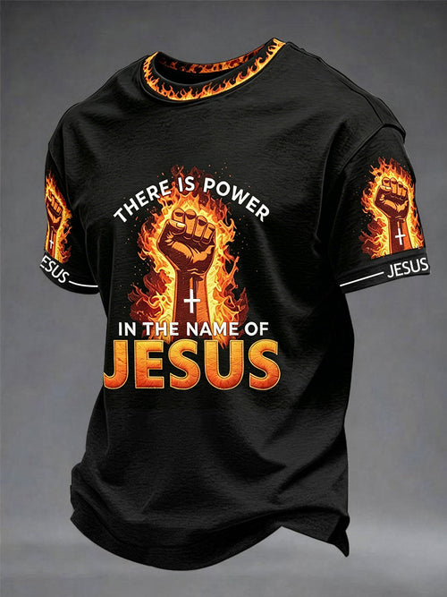 Men's Christian There Is Power In The Name Of Jesus Print Casual Tee