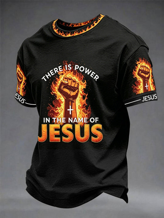 Men's Christian There Is Power In The Name Of Jesus Print Casual Tee