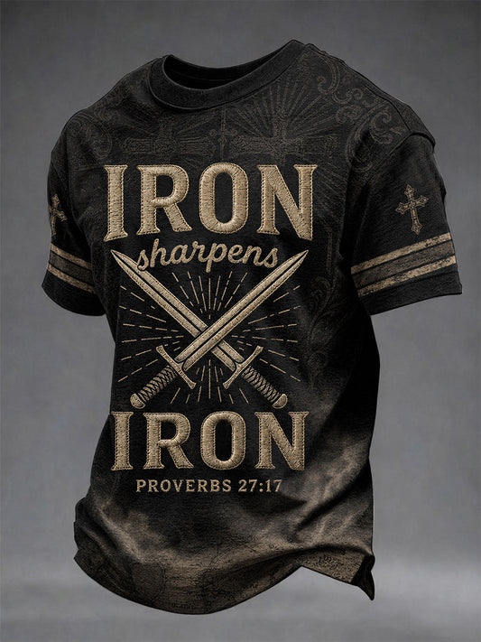 Men's Christian Cross Iron Sharpens Iron Print Casual Tee