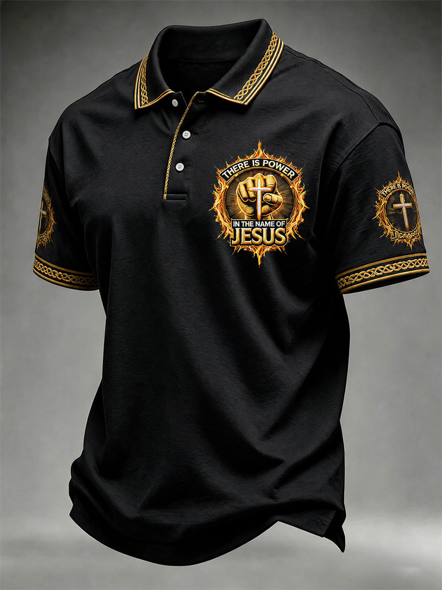 Men's Christian There Is Power In The Name Of Jesus Print Casual Polo