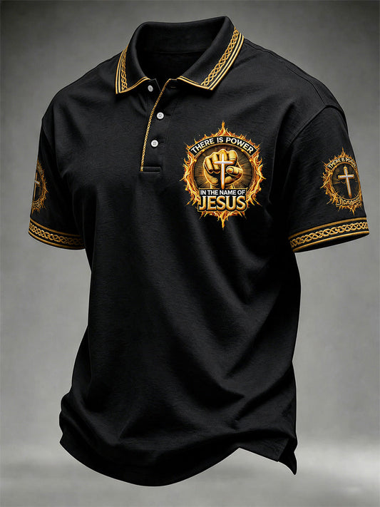 Men's Christian There Is Power In The Name Of Jesus Print Casual Polo