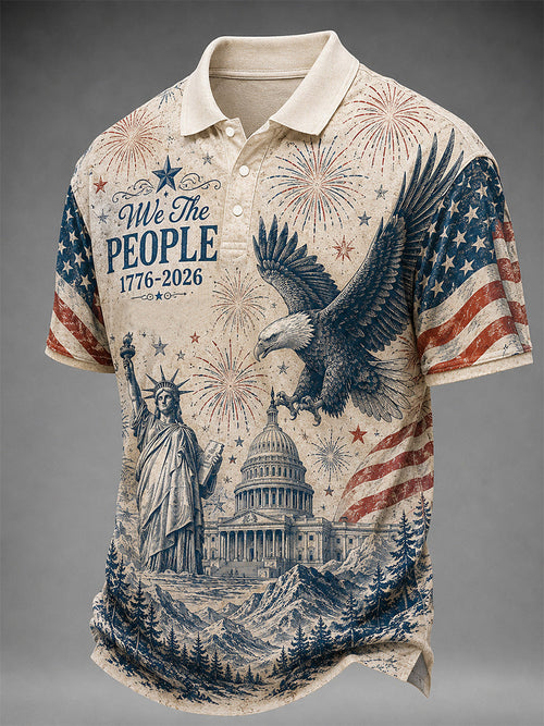 Men's Independence Day We The People Print Casual Polo