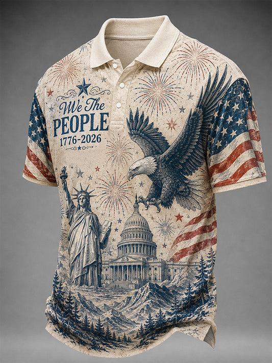 Men's Independence Day We The People Print Casual Polo
