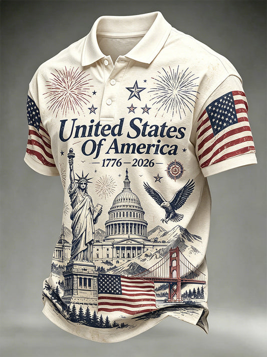 Men's Independence Day United States Of America Print Casual Polo