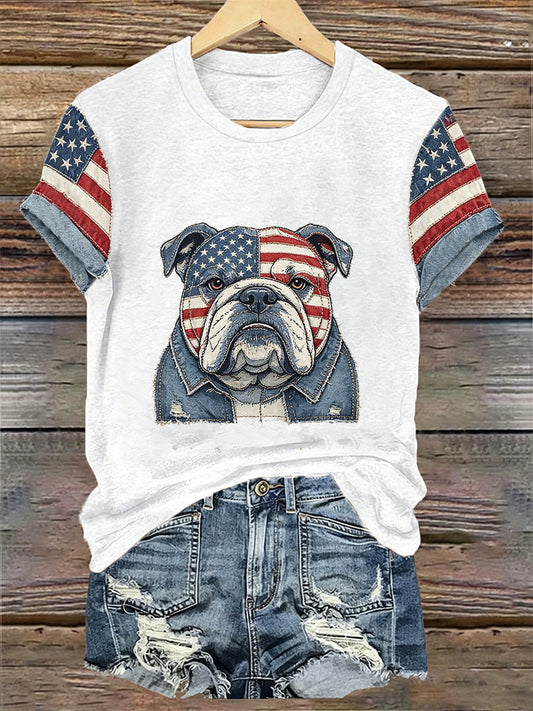 Women's Independence Day Dog Print Casual Tee