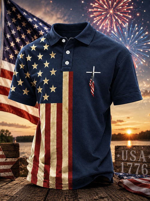 Men's Independence Day Cross Print Casual Top