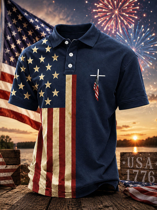 Men's Independence Day Cross Print Casual Top